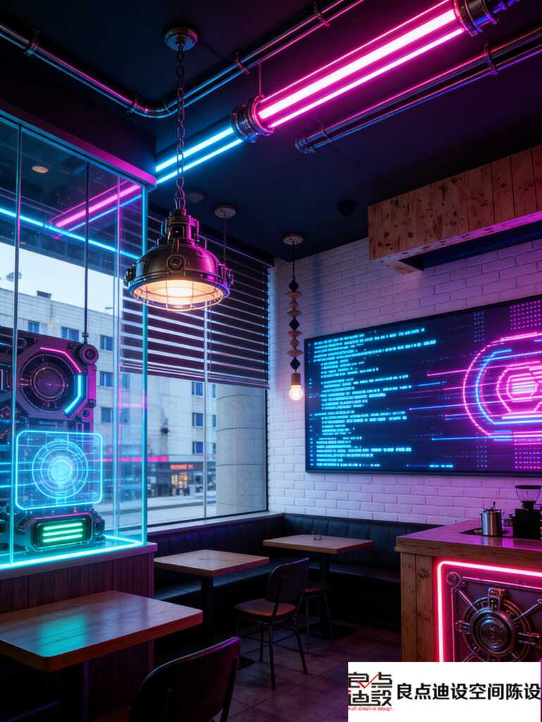 装修软装设计封神!这家赛博咖啡店，直接把未来感微醺玩明白了!